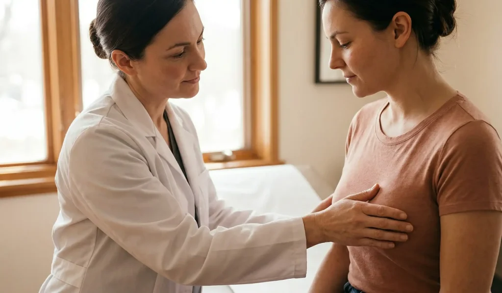 klinische Untersuchung Brustpalpation verschiedener Arzt-Patient