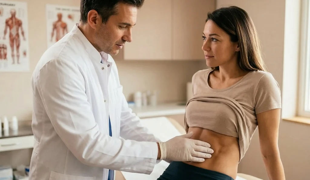 klinische Untersuchung bei weiblichem Six-Pack-Etching