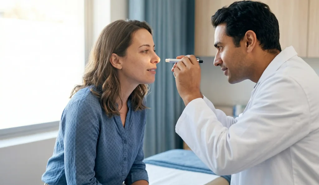 immagine clinica medico paziente esame naso post-operatorio