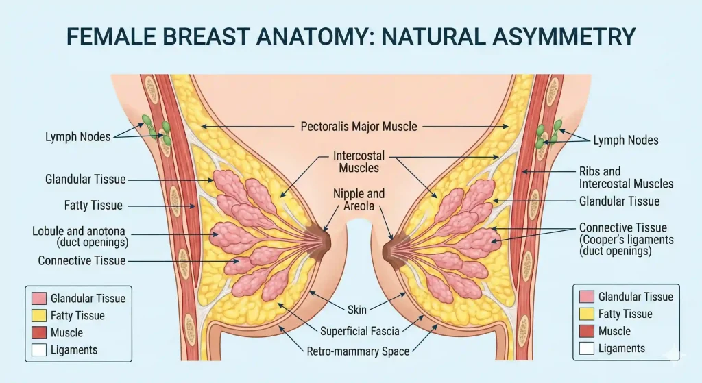 diagramma anatomico dell'asimmetria mammaria femminile