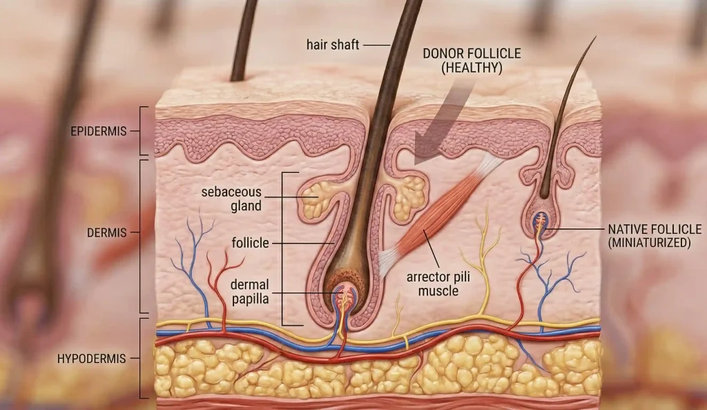 Anatomie der menschlichen Kopfhautfollikel-Einheit