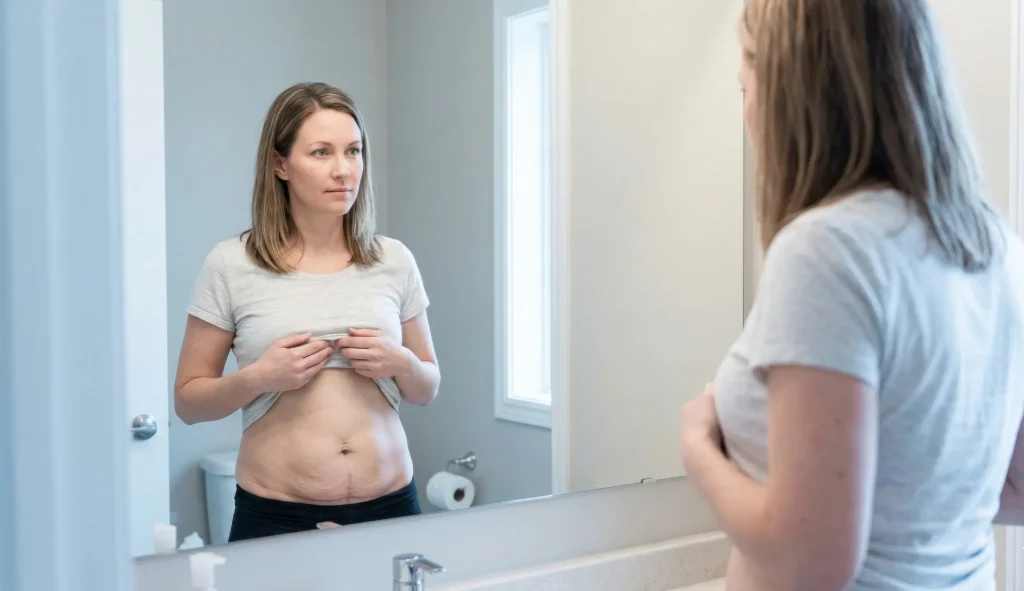 tummy tuck after c section mirror reflection