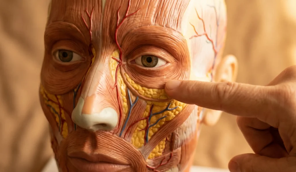 model 3D anatomico al zonei de sub ochi - marcaj grăsime