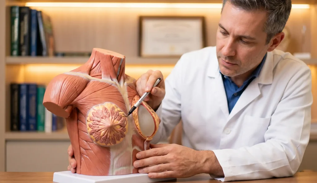 anatomical model doctor marking sagging implants