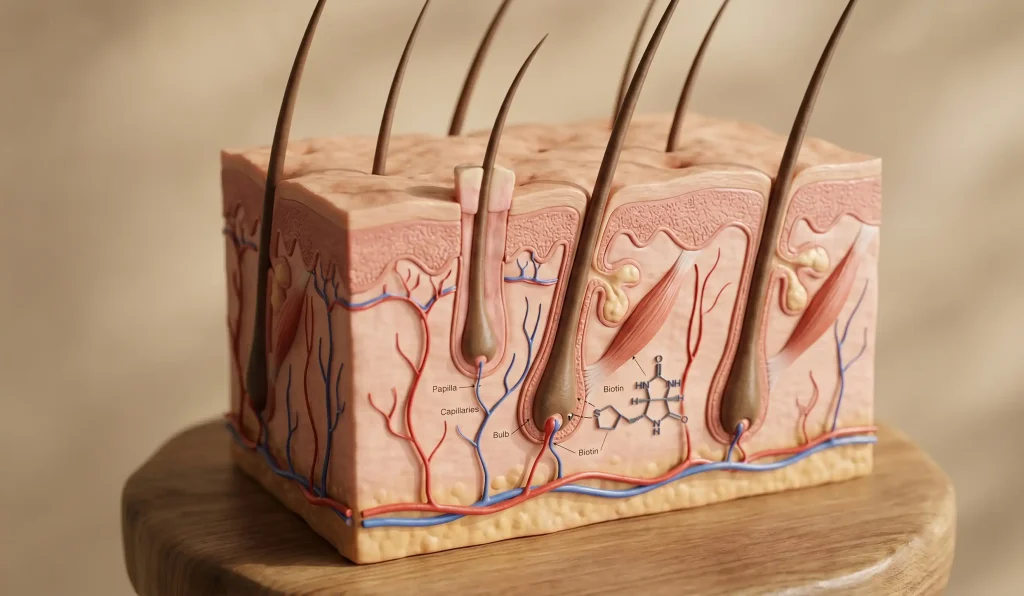 model anatomical folicul de păr și biotină