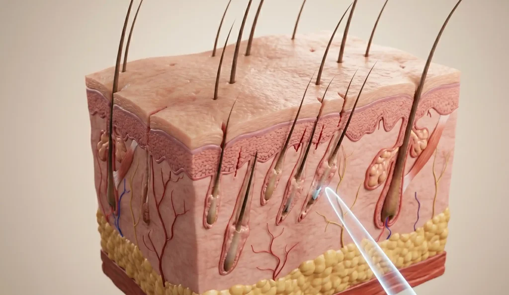 modello anatomico 3d dei trapianti di capelli e tessuti del cuoio capelluto