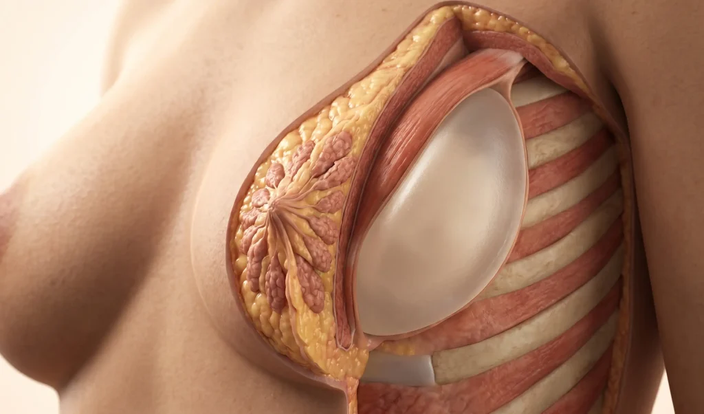 modello anatomico del seno con impianto