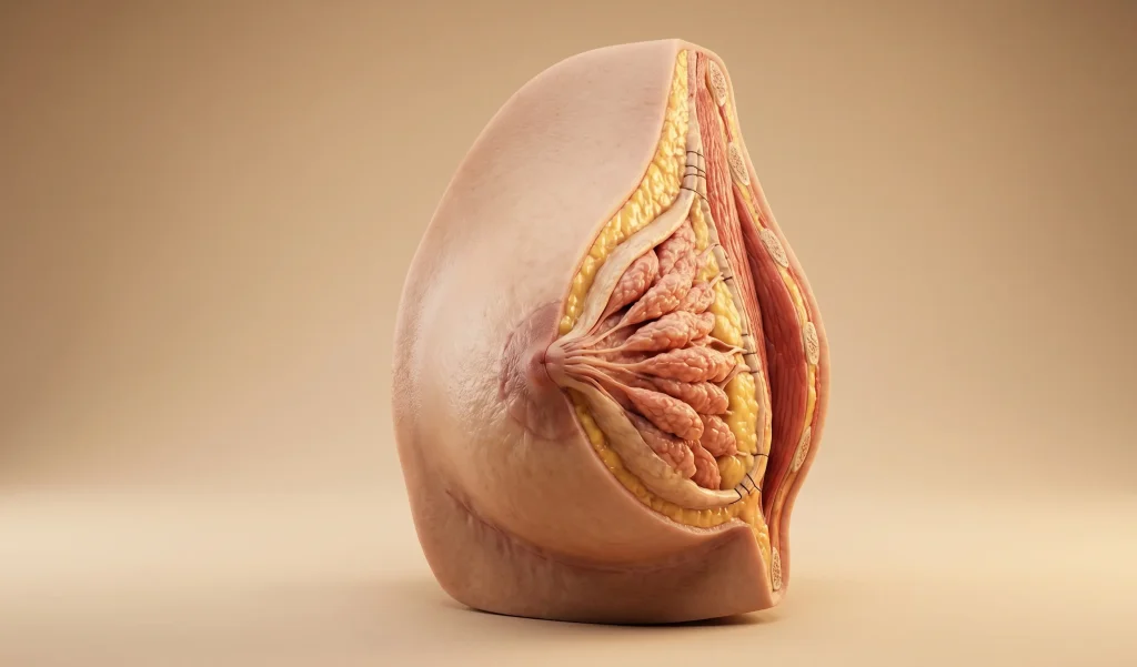 modello anatomico del seno sollevato con suture chirurgiche