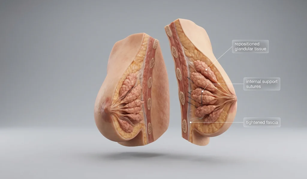 modello anatomico che mostra la procedura di lifting del seno