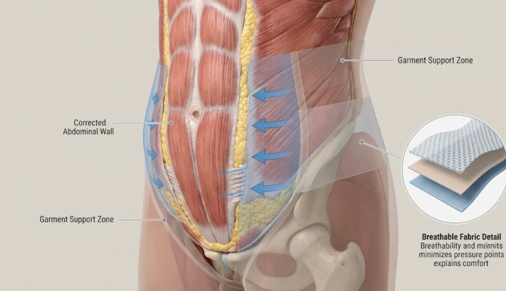 vista anatomica supporto indumento tummy tuck