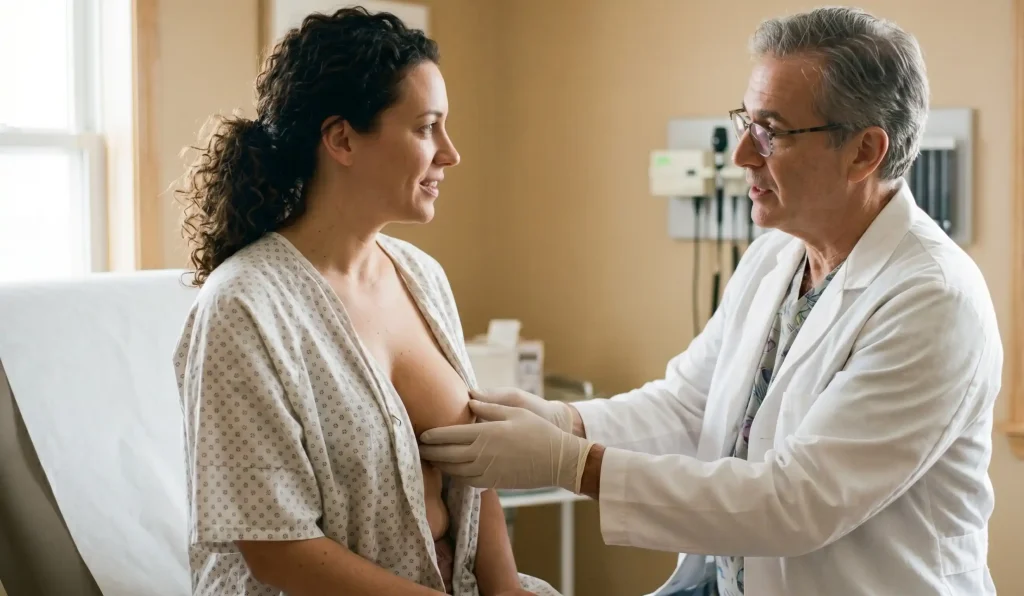 medico che esamina il rimbalzo dell'impianto mammario
