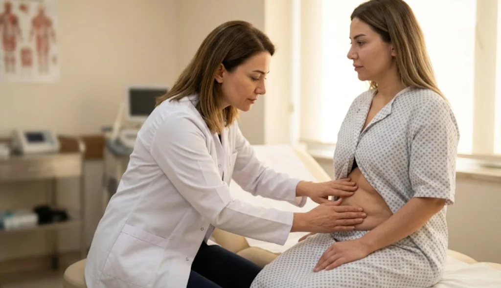medic examinând efectele pe termen lung ale liposucției