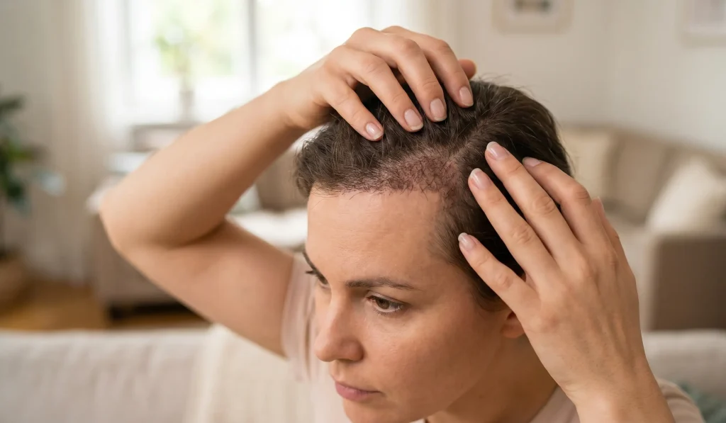 persona che si massaggia il cuoio capelluto dopo il trapianto di capelli