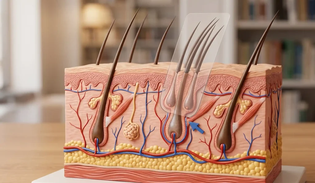 Foliküler ünite nakli anatomisini gösteren gerçekçi 3D model