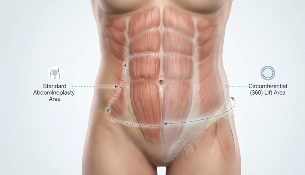 confronto anatomico tra lifting addominale e sollevamento a 360°