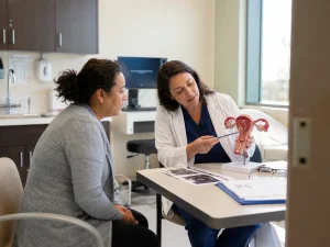 gynecologist explaining hysterectomy procedure