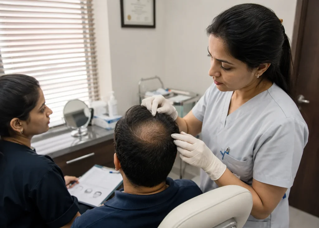 hair transplant crown area of a patient
